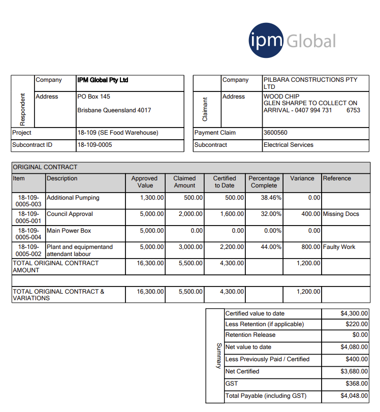 Subcontract Invoices